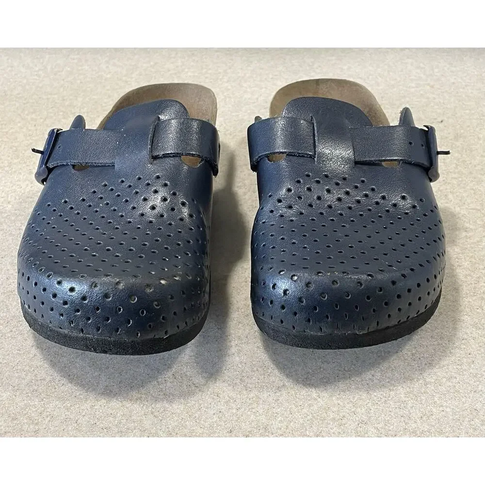 Grubin BEOGRAD Women’s EU-36/ US-5 Blue Leather Closed Perforated Slide Sandals